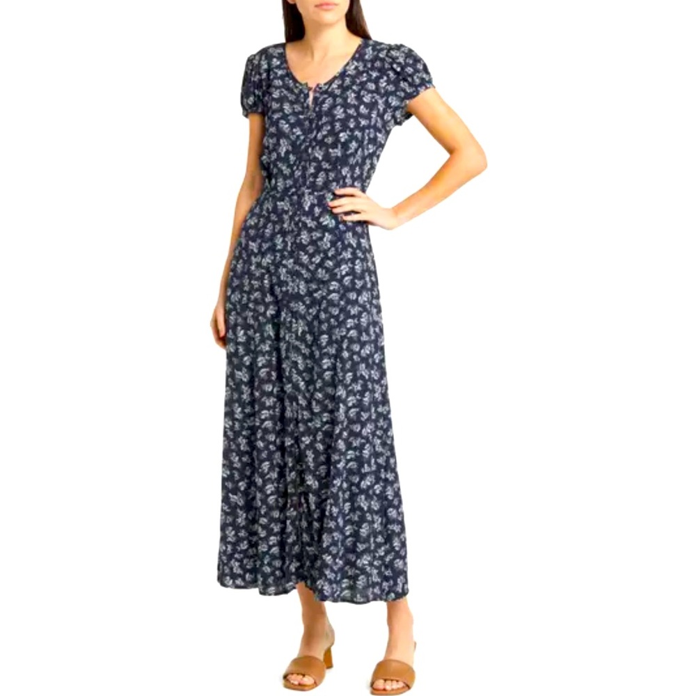 Treasure & Bond Floral Navy Button Maxi Dress